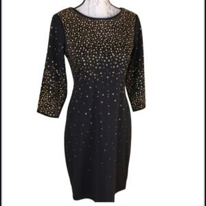 10 3/4 Sleeve Wrinkle Resistant black gold stud SHEATH DRESS RABBIT RABBIT